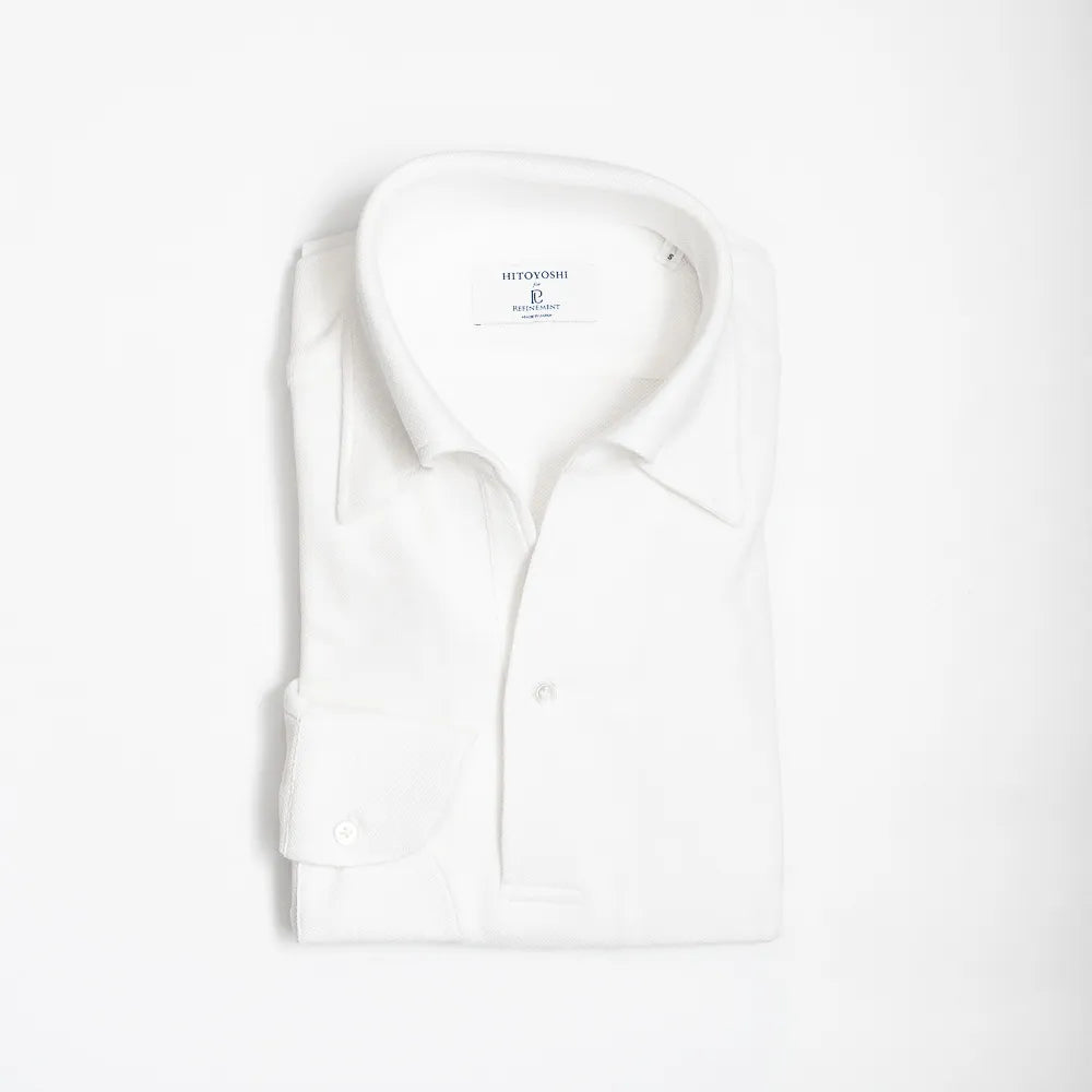 Hitoyoshi for Refinement One Piece Collar Polo Long Sleeve White Front View