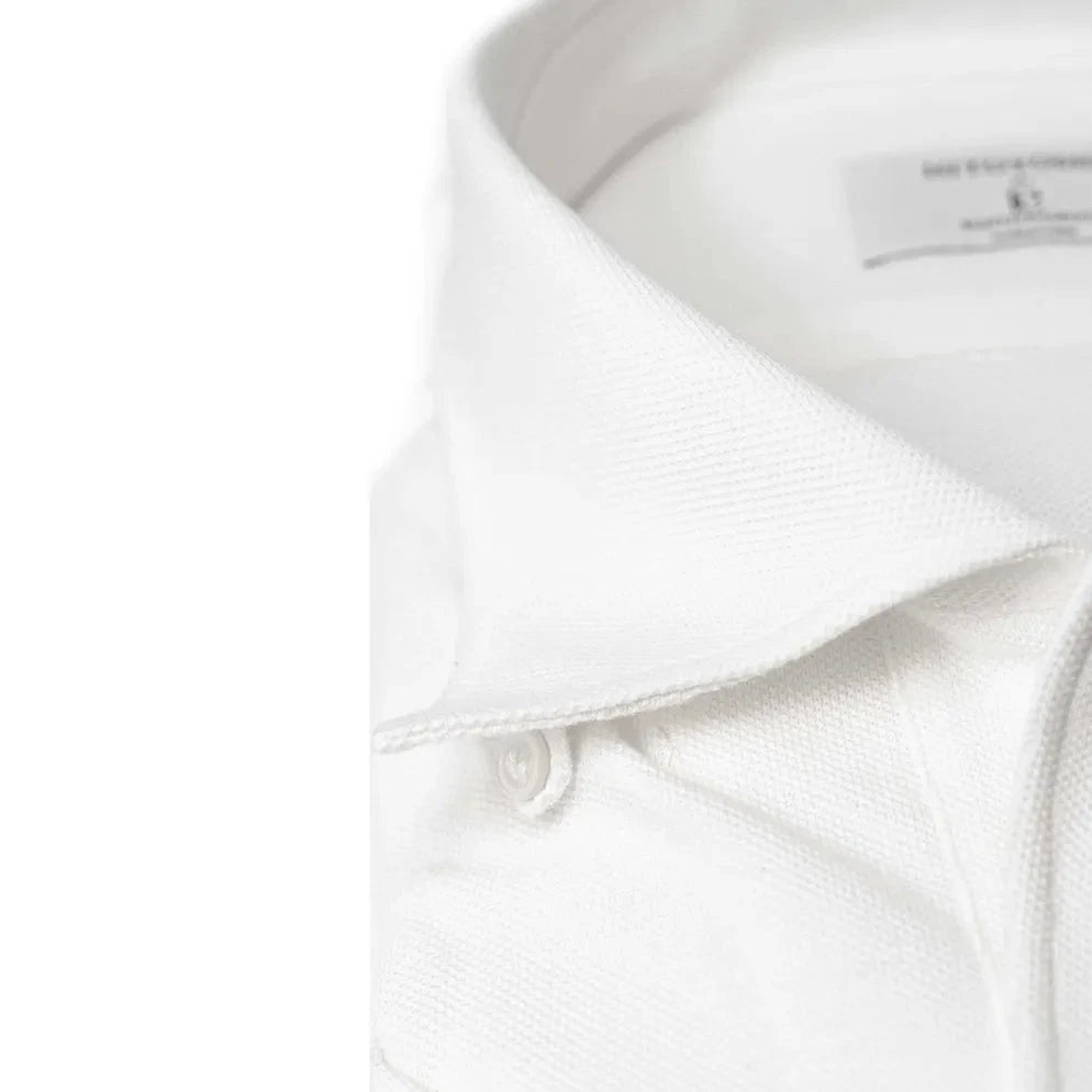 Close-up of the front placket showing button placement, knit density, and precise finishing.