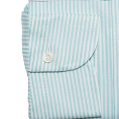 Folded sleeve button detail of the Hitoyoshi Oxford Cloth Button Down Mint Stripe shirt