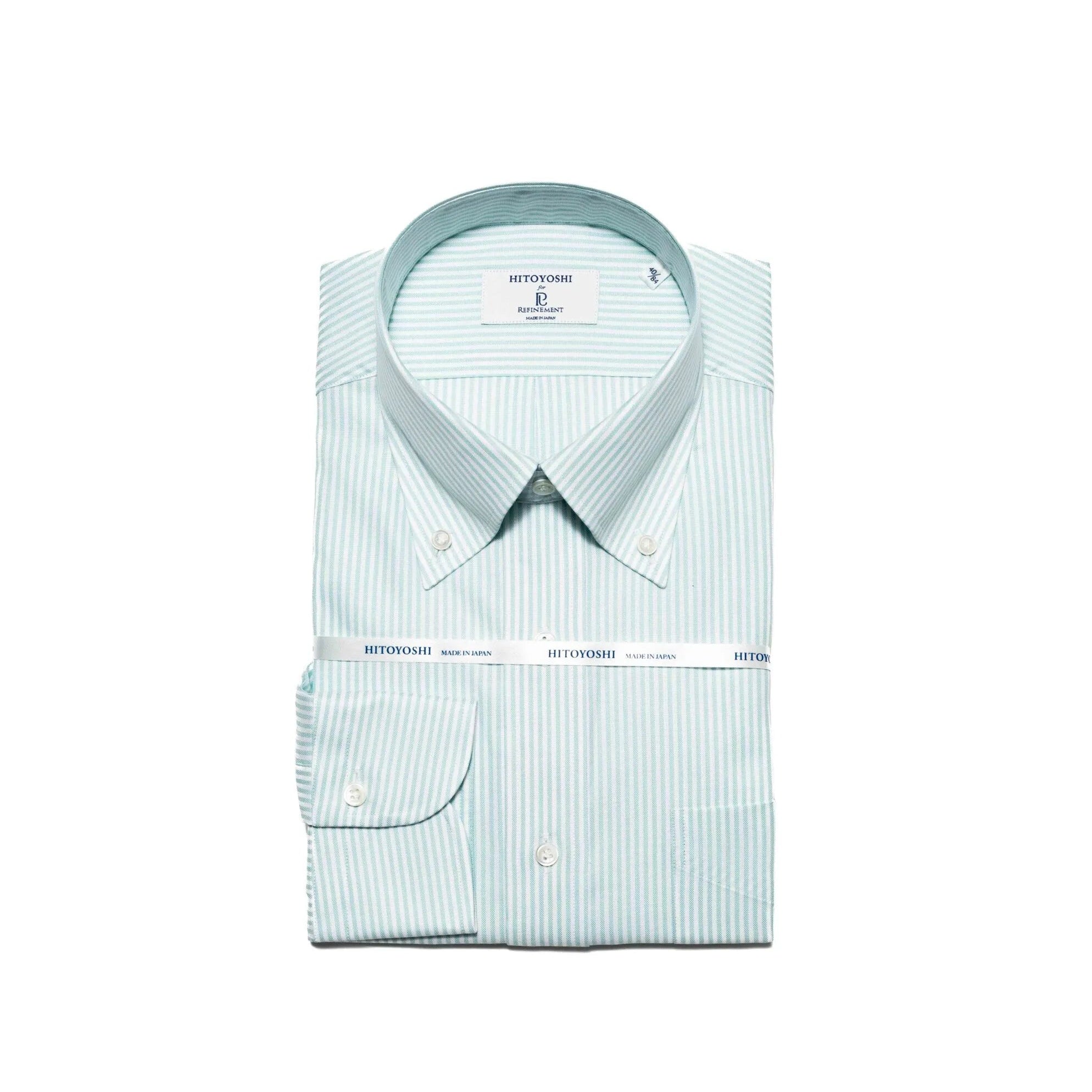 Hitoyoshi Oxford Cloth Button Down Mint Stripe shirt front view
