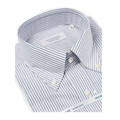 Collar detail of the Hitoyoshi Oxford Cloth Button Down Navy Stripe shirt