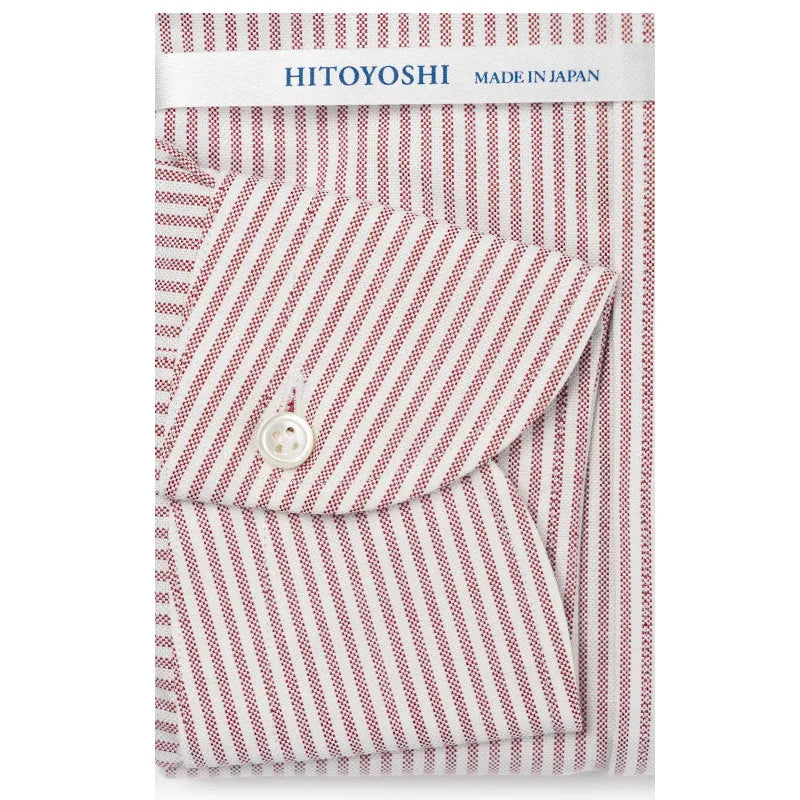 Folded sleeve button detail of the Hitoyoshi Oxford Cloth Button Down Striking Red shirt