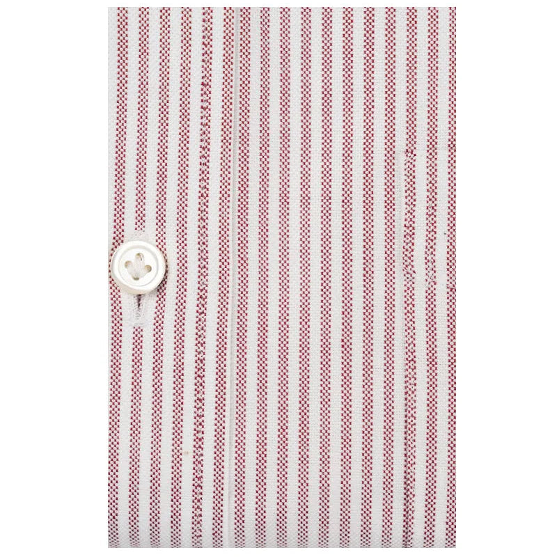 Button close-up detail of the Hitoyoshi Oxford Cloth Button Down Striking Red shirt