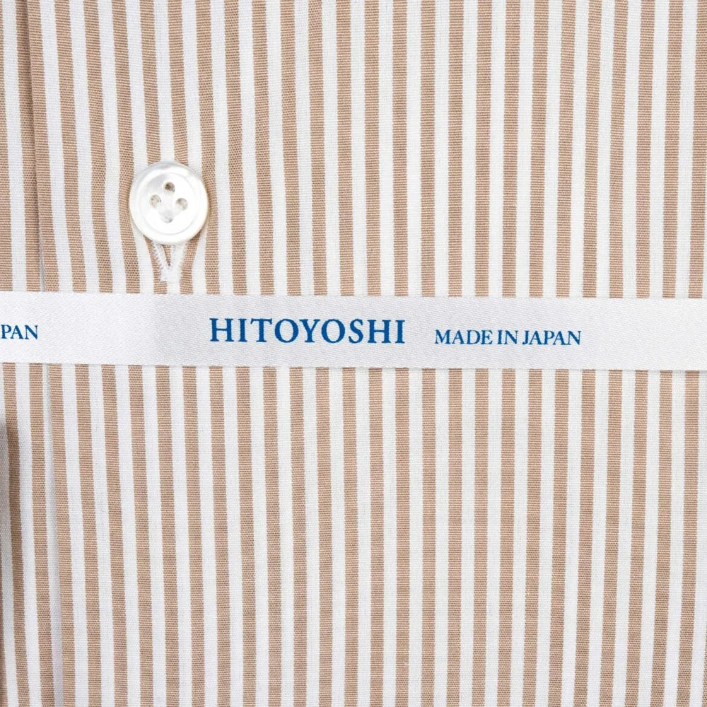 Close-up of the brown candy stripe fabric showing smooth texture, fine weave, and crisp stripe clarity.