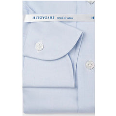 Folded sleeve button detail of the Hitoyoshi Spread Collar Soothing Light Blue shirt