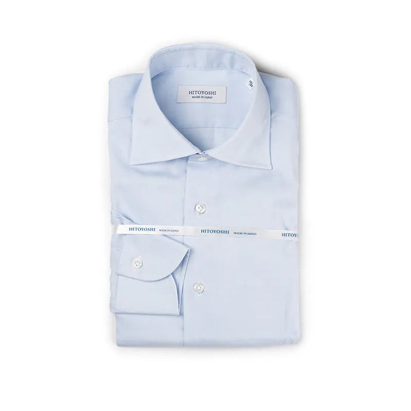 Hitoyoshi Spread Collar Soothing Light Blue shirt front view