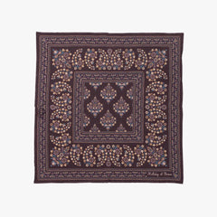 Full view of the Holliday & Brown pocket square in plum, showing the complete pattern layout, rich plum tone, and bordered design.
