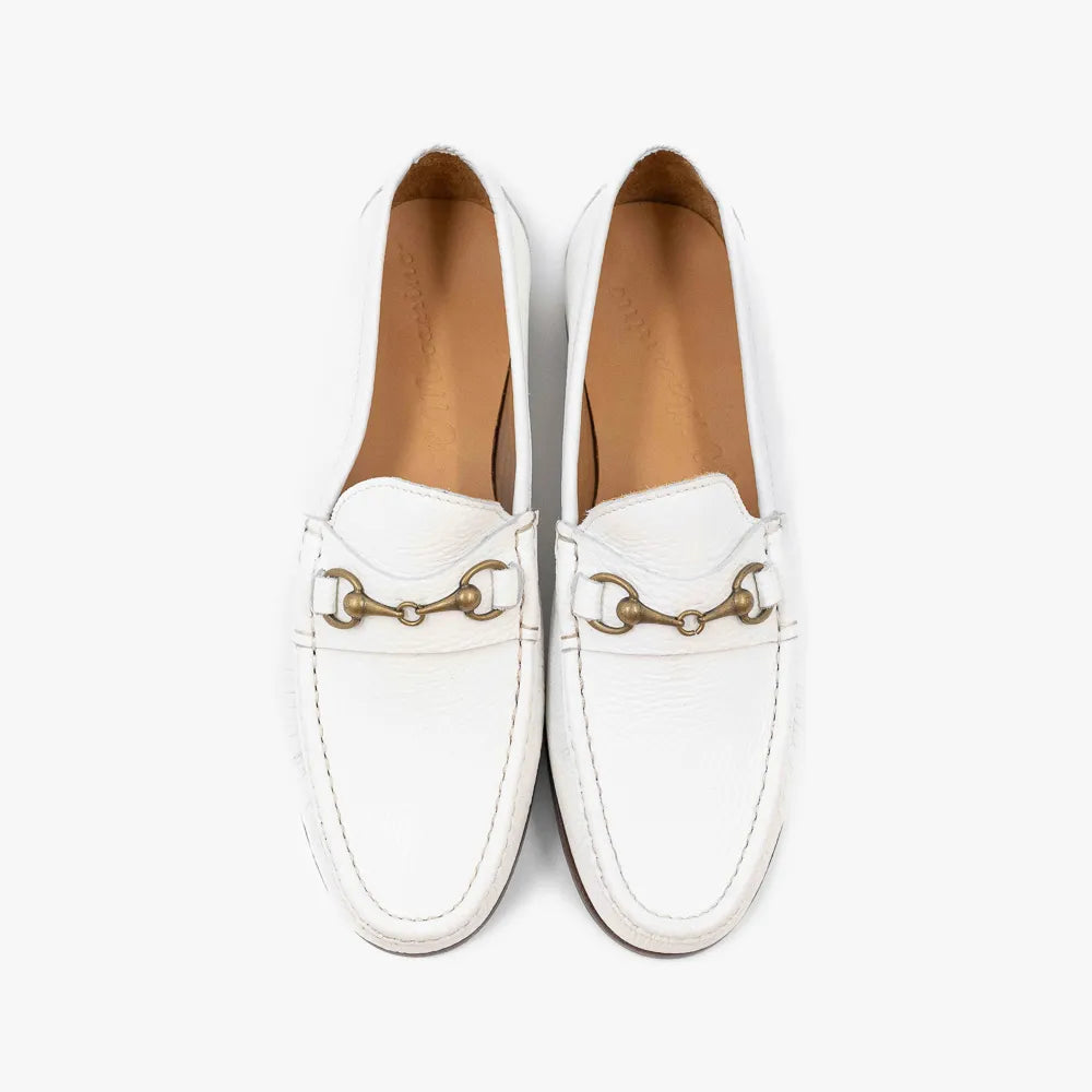Top view of Il Mocassino B-Reverso 17 Pegaso 112 Bianco loafer in white leather.