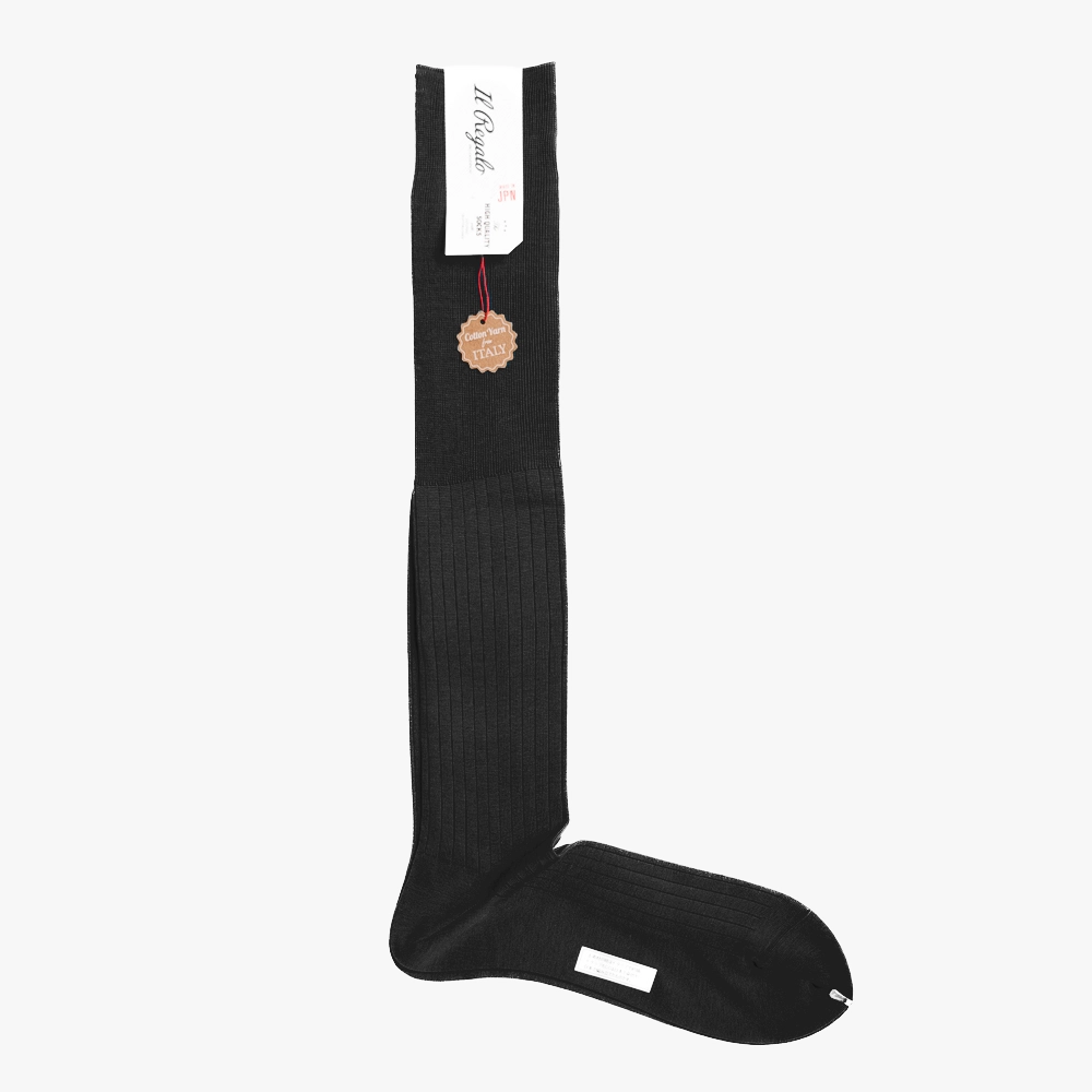 Full view of the Il Regalo 8x2 Rib Over-The-Calf Socks in Black showing the long ribbed construction and classic silhouette.