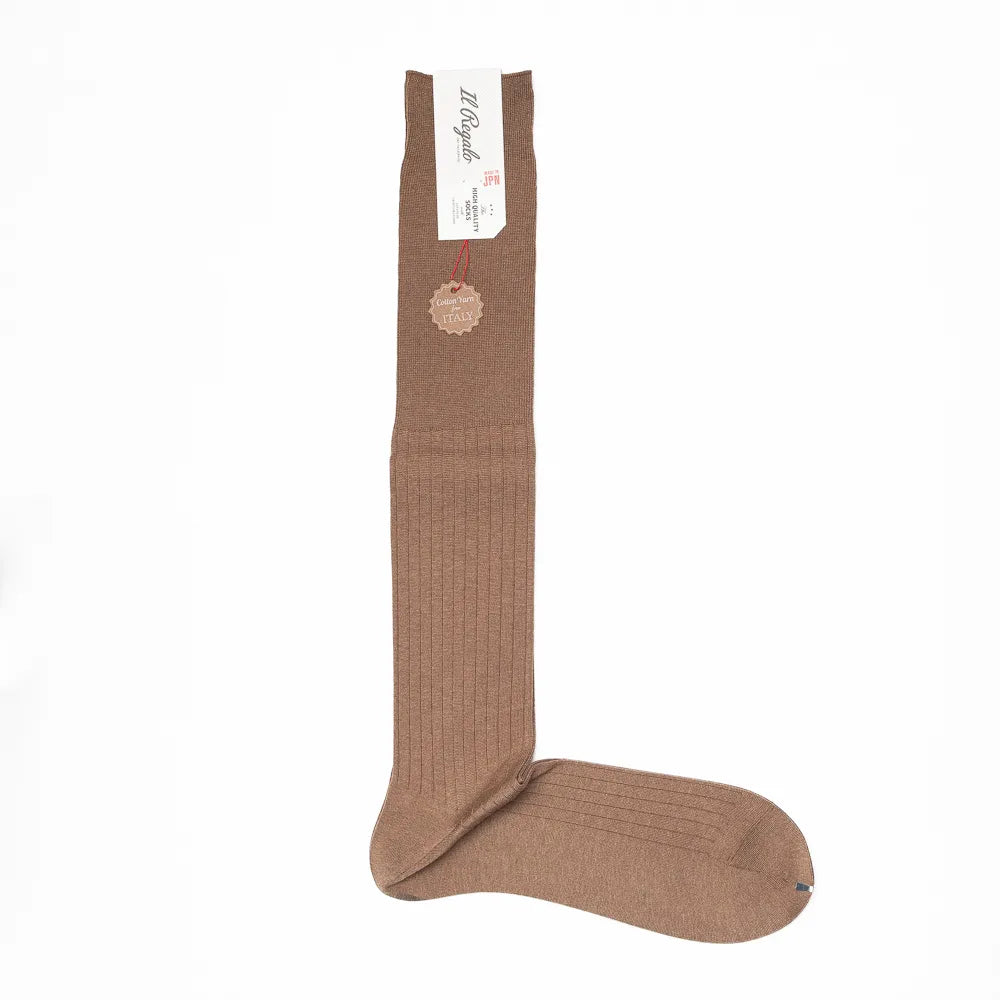 Il Regalo 8×2 Rib Over-The-Calf Socks Mocha Front View