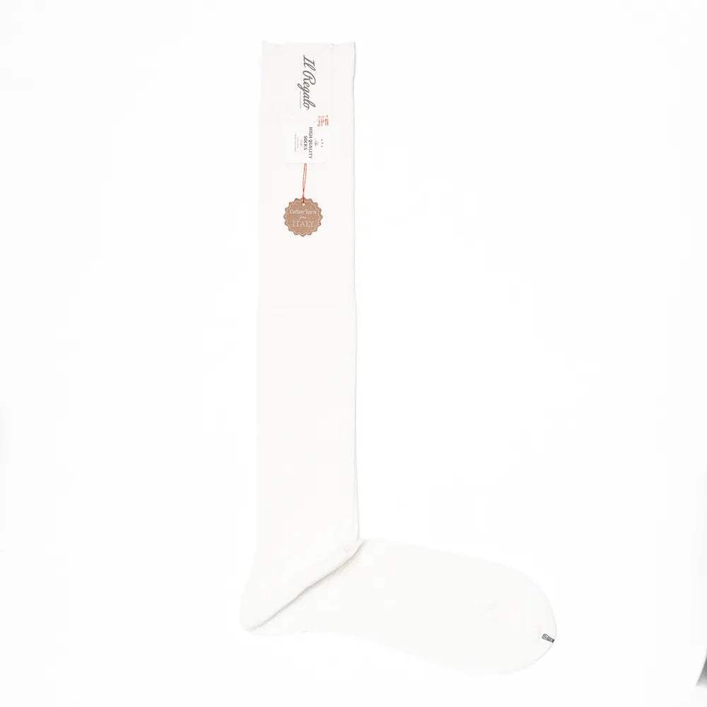 Il Regalo 8×2 Rib Over-The-Calf Socks White Front View
