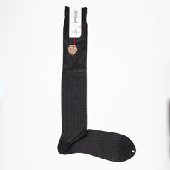 Il Regalo Herringbone Over-The-Calf Socks Black Front View