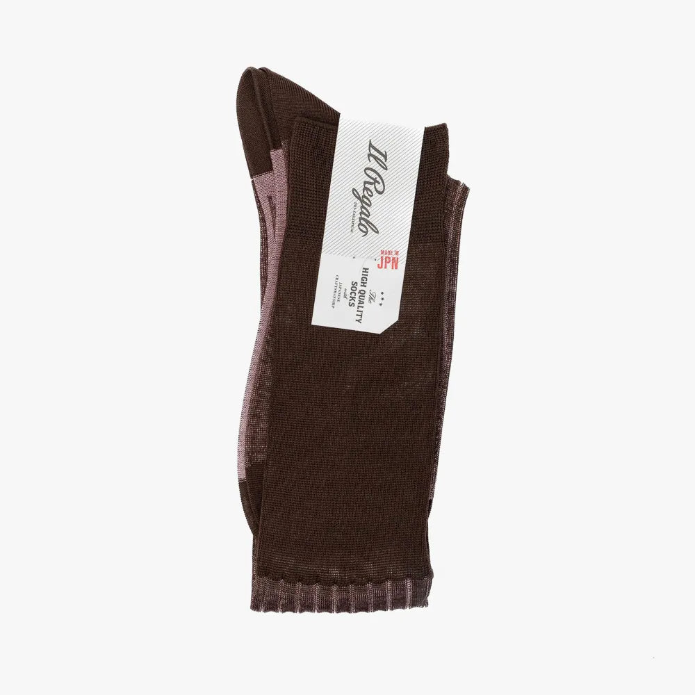 Folded view of the Il Regalo Reversible OTC Socks displaying both Brown and Pink tones and the reversible rib-knit construction.