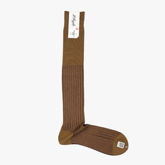 Full view of the Il Regalo Reversible Over The Calf Socks in Olive & Burgundy showing the elongated silhouette, rib-knit texture, and two-tone reversible design.