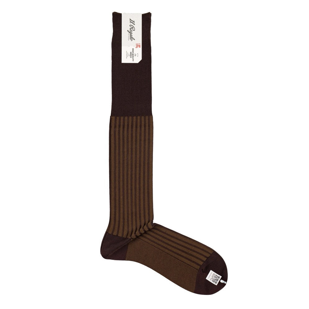 Il Regalo Stripe Jacquard Over-The-Calf Socks Brown Front View