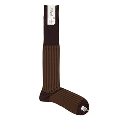 Il Regalo Stripe Jacquard Over-The-Calf Socks Brown Front View