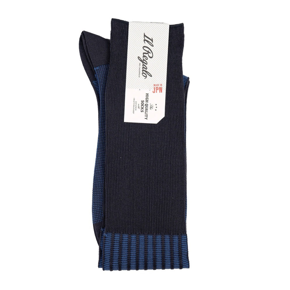 Il Regalo Stripe Jacquard Over-The-Calf Socks Navy Folded View