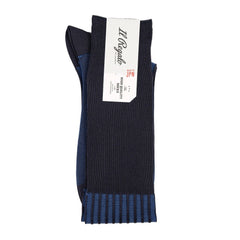 Il Regalo Stripe Jacquard Over-The-Calf Socks Navy Folded View