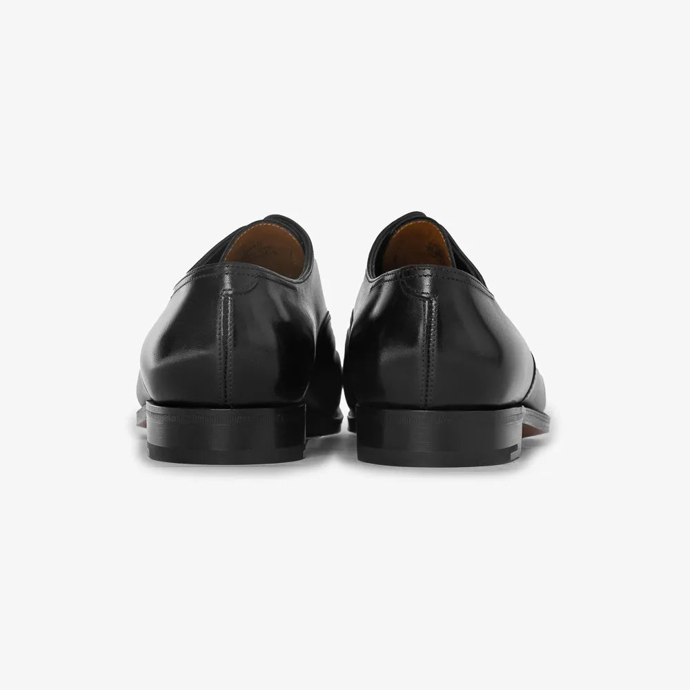 John Lobb Philip II Oxford in black calf, back view showing heel and stitching.
