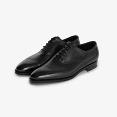 John Lobb Philip II Oxford in black calf leather, angled front view.