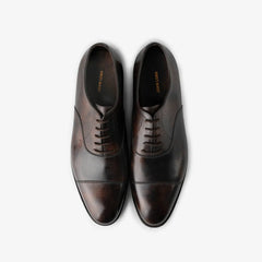 John Lobb City II Oxford in dark brown Museum Calf, top view showing closed lacing.