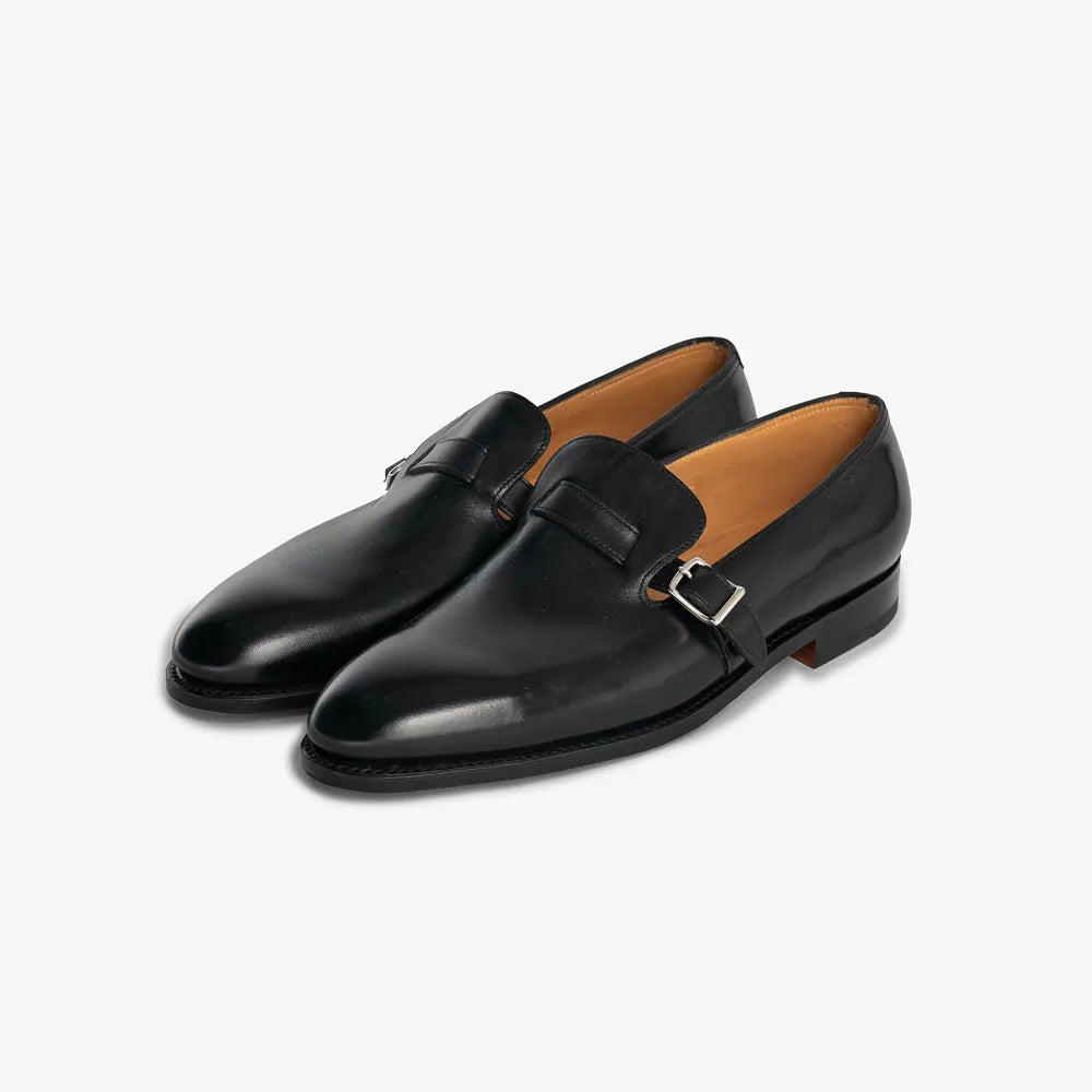 John Lobb Delano II Oxford in black calf leather, angled front view showing elegant shape.