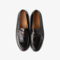 John Lobb Lopez in dark brown Museum Calf leather, top view of pair with handsewn apron.