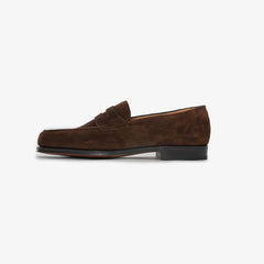 John Lobb Lopez Loafer in dark brown suede, side profile highlighting clean lines.