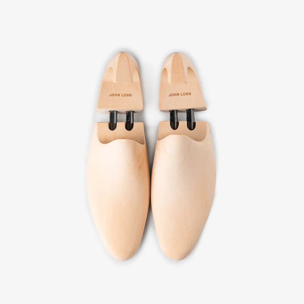 John Lobb Loafer Shoe Trees, top view showing split-toe and crafted wood grain.