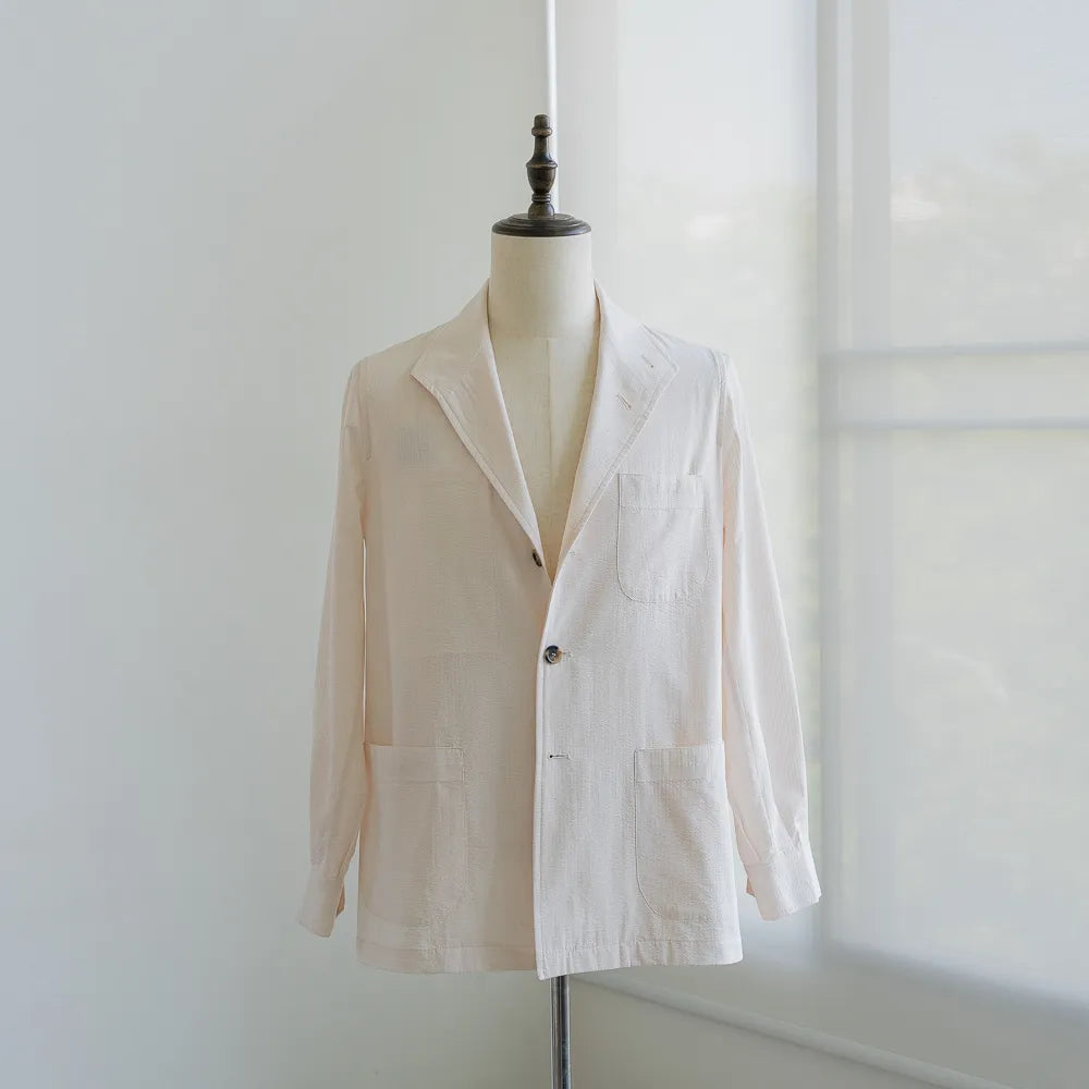 Front view of the Justo Gimeno Teba Jacket Seersucker Cream