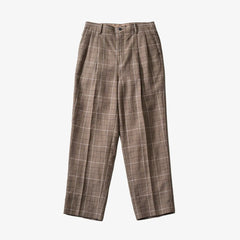 Front view of the Kaptain Sunshine shoecut slacks pants in brown plaid featuring a clean tailored silhouette and subtle flare.