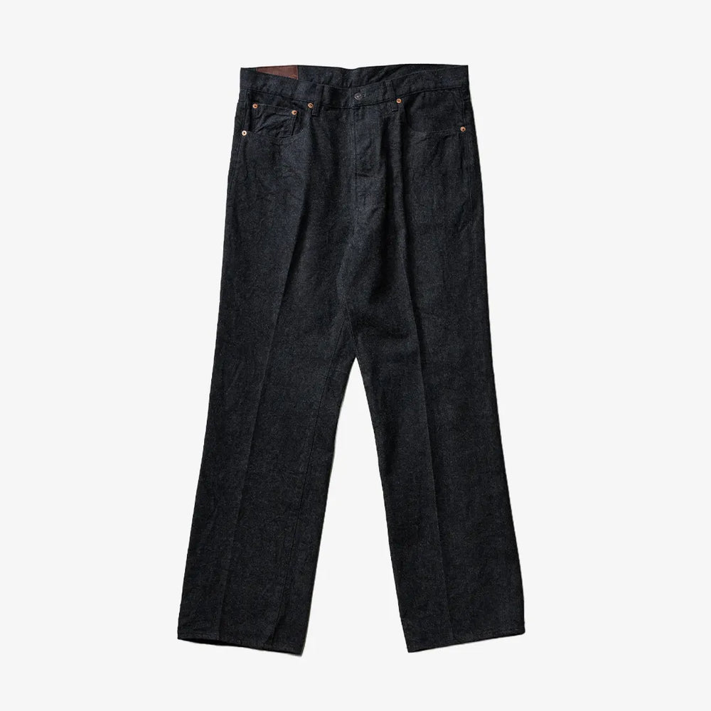 Front view of the Kaptain Sunshine skate shoecut denim pants in black one wash featuring a clean silhouette and relaxed straight leg.