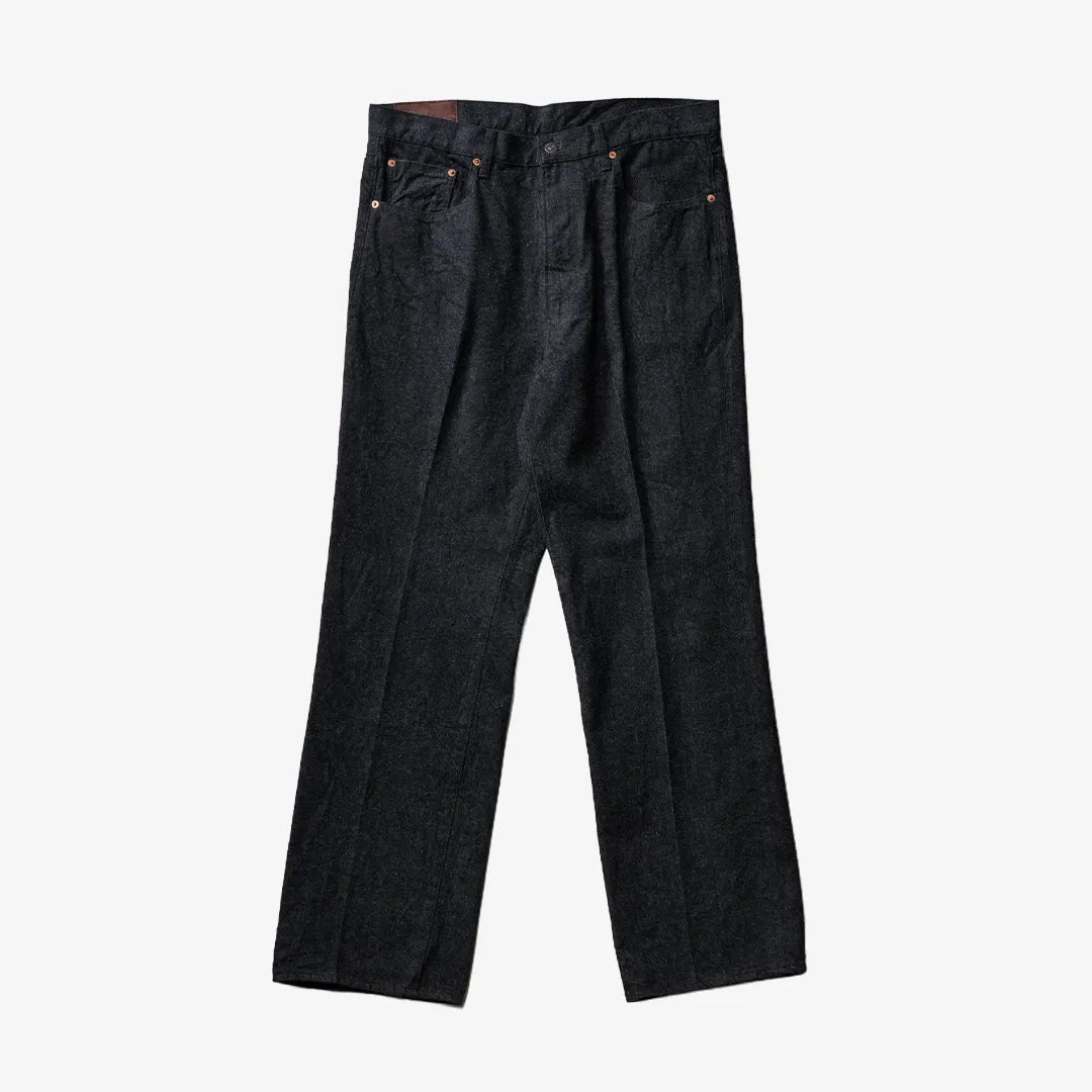 Front view of the Kaptain Sunshine skate shoecut denim pants in black one wash featuring a clean silhouette and relaxed straight leg.