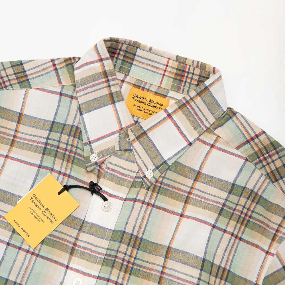 button down collar madras shirt natural white check vintage roll detail