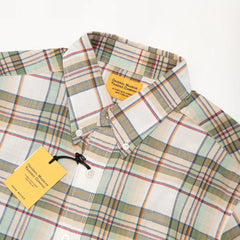 button down collar madras shirt natural white check vintage roll detail