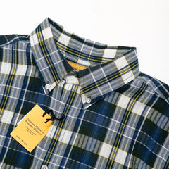 button down collar madras shirt navy multi check vintage roll detail