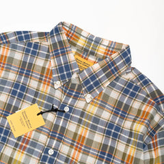madras shirt button down collar navy white check vintage roll collar detail