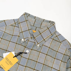 button down collar madras shirt tan blue check vintage roll detail