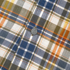 madras check fabric navy natural white texture lightweight cotton detail