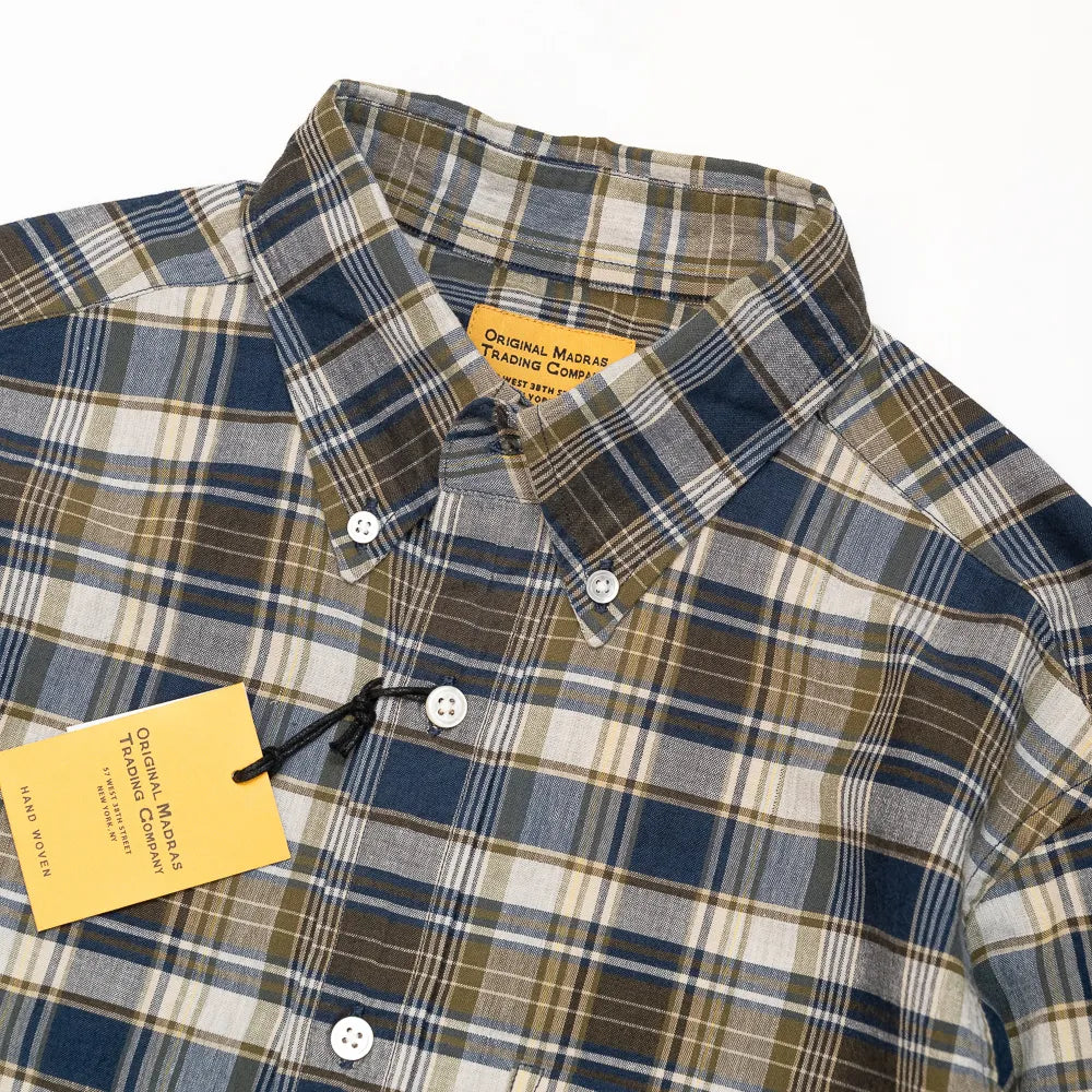 mens madras check shirt navy olive white button down collar classic fit