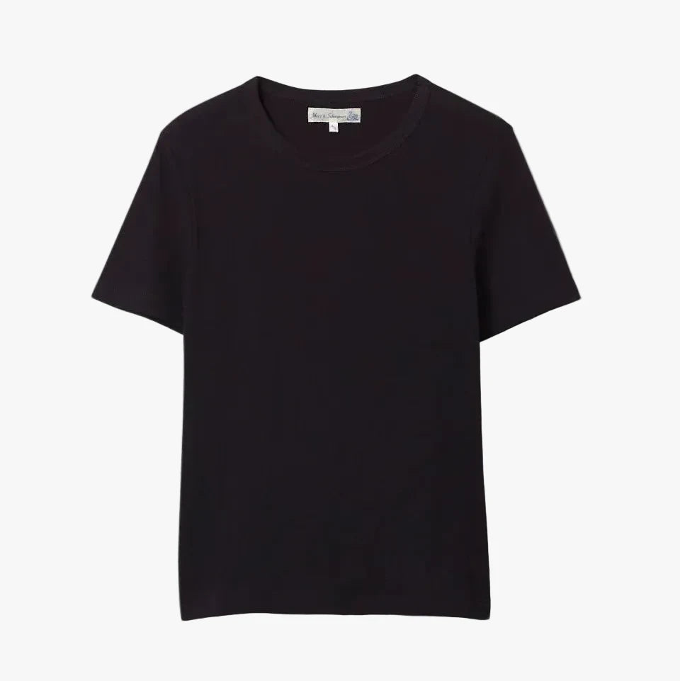 Merz b. Schwanen 1950s Loopwheeled Classic Fit Lightweight T-Shirt Deep Black Front View