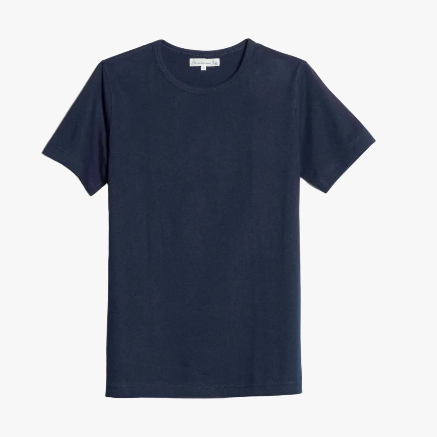 Merz b. Schwanen 1950s Loopwheeled Classic Fit Lightweight T-Shirt Ink Blue Front View