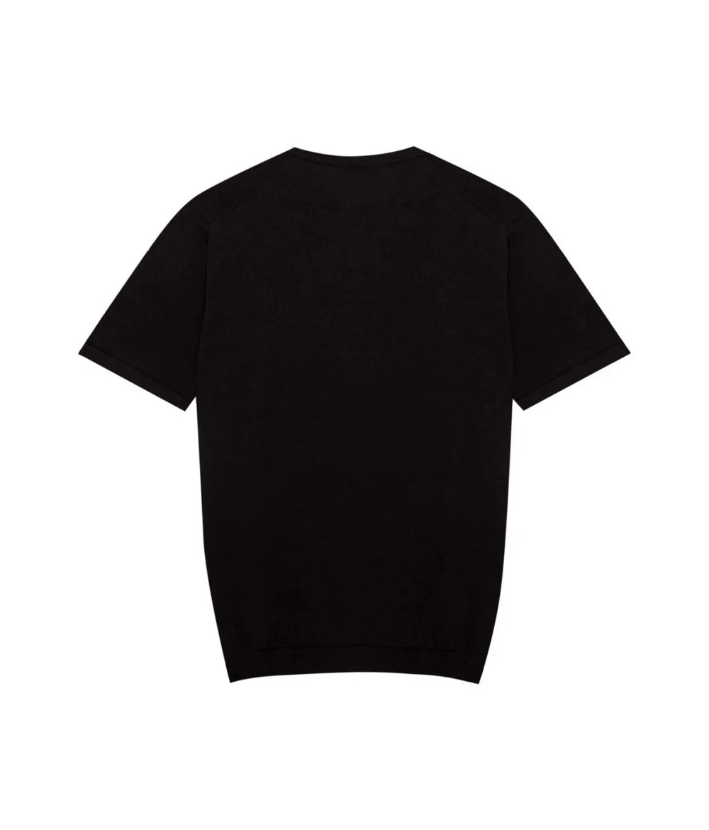 Back view of the Mooncastle Ice Cotton Knit Tee Black showcasing the smooth knit surface and minimal construction.