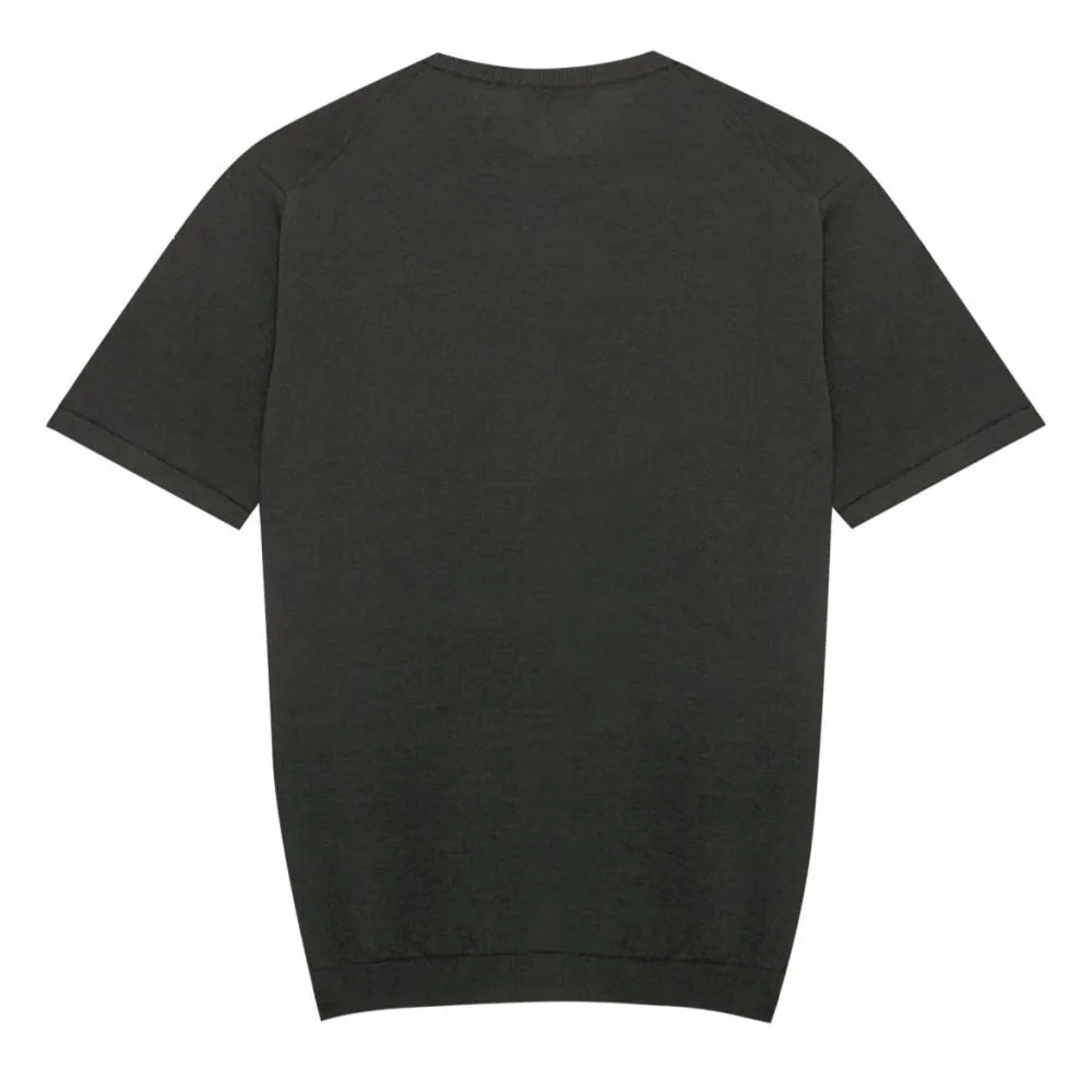 Back view of the Mooncastle Ice Cotton Knit Tee Charcoal Grey highlighting the smooth knit surface and minimal construction.