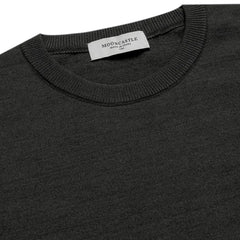 Close-up of the ribbed crew neck collar showing ice cotton knit structure, stitching, and refined finishing.