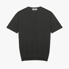 Front view of the Mooncastle Ice Cotton Knit Tee Charcoal Grey showing the clean silhouette, cool-touch knit texture, and deep charcoal grey tone.
