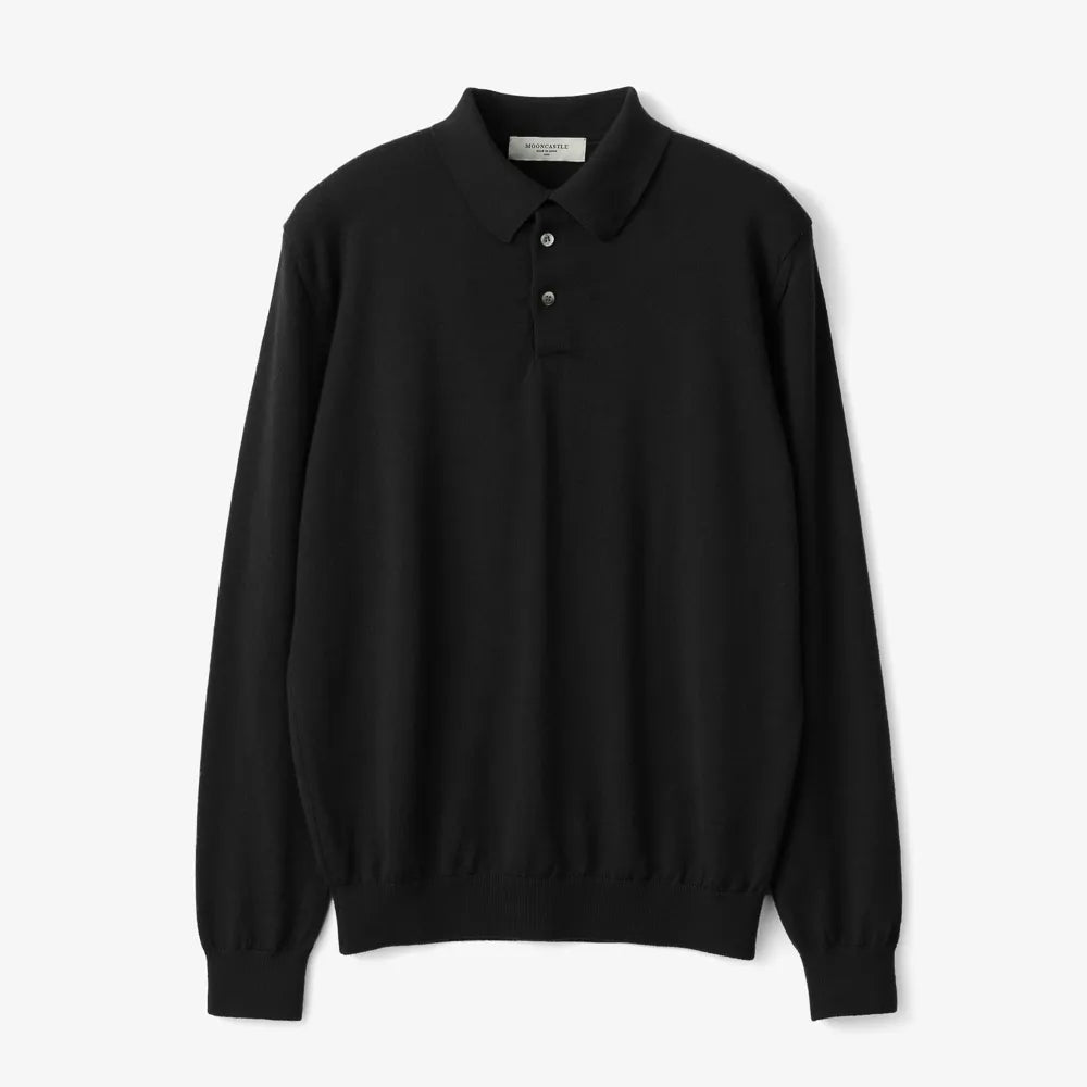 Front view of the Mooncastle Ice Cotton Long Polo Neck Black showing the clean long-sleeve silhouette, breathable ice-cotton knit, and deep black tone.