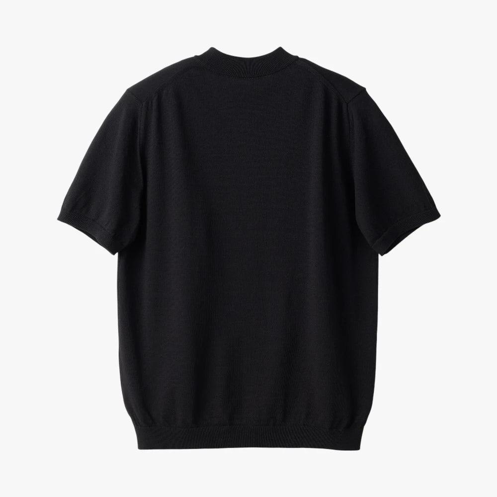 Back view of the Mooncastle Ice Cotton Mock Neck in black showing the smooth knit structure and relaxed fit.