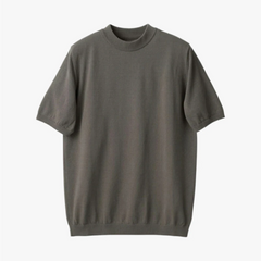 Front view of the Mooncastle Ice Cotton Mock Neck in charcoal featuring a clean silhouette and refined knit construction.