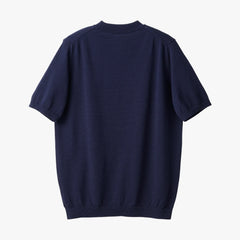 Back view of the Mooncastle Ice Cotton Mock Neck in navy showing the smooth knit structure and relaxed fit.
